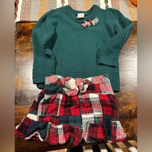 Gymboree holiday sweater with plaid skirt set 3t VGUC